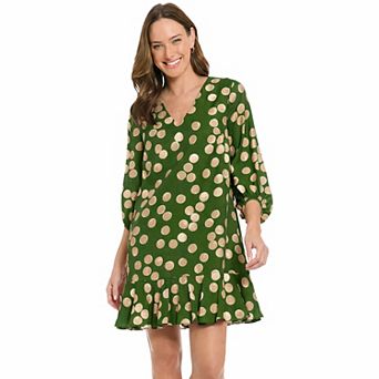 Women's London Times V-Neck High-Low Bishop Flounce Shift Dress
