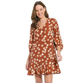 Women's London Times V-Neck High-Low Bishop Flounce Shift Dress
