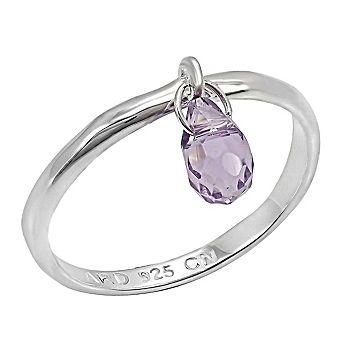 Alamode 925 Sterling Silver Genuine Stone Teardrop Ring