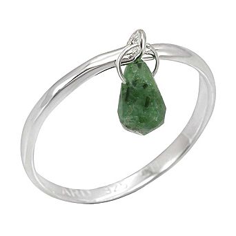 Alamode 925 Sterling Silver Genuine Stone Teardrop Ring