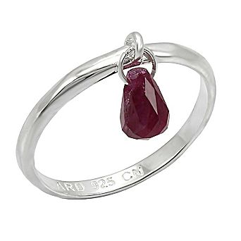 Alamode 925 Sterling Silver Genuine Stone Teardrop Ring