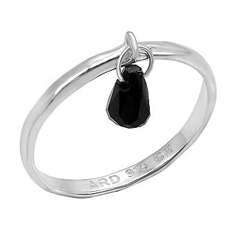 Alamode 925 Sterling Silver Genuine Stone Teardrop Ring