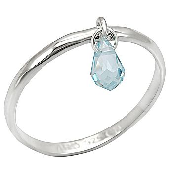 Alamode 925 Sterling Silver Genuine Stone Teardrop Ring