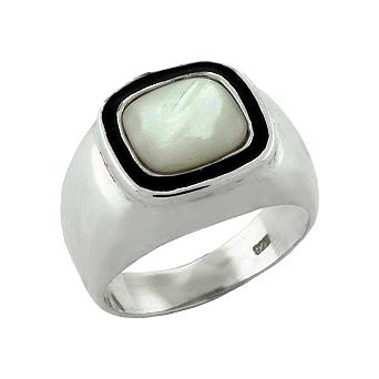 Alamode 925 Sterling Silver Synthetic Jade Minimalist Square Ring