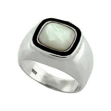 Alamode 925 Sterling Silver Synthetic Jade Minimalist Square Ring