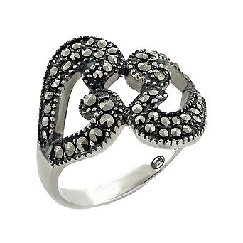Alamode 925 Sterling Silver Synthetic Marcasite Swirl Ring