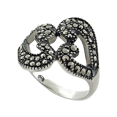 Alamode 925 Sterling Silver Synthetic Marcasite Swirl Ring