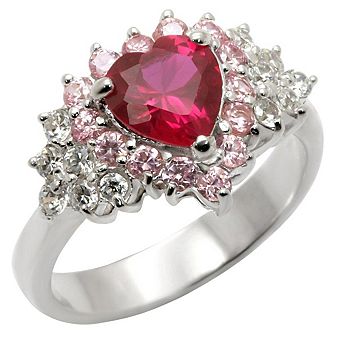 Alamode 925 Sterling Silver Synthetic Garnet Heart Ring
