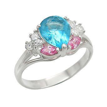 Alamode 925 Sterling Silver Synthetic Glass Bright Ring