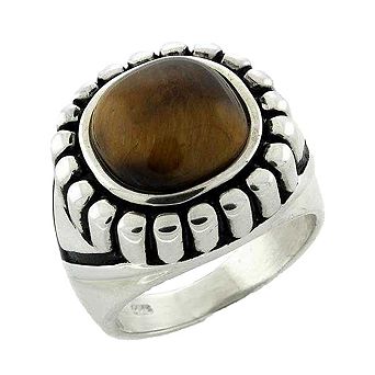Alamode 925 Sterling Silver Synthetic Cats Eye Tiger Ring