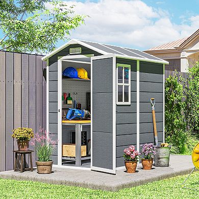 Outsunny 6ft x 4ft Outdoor Storage Shed, Plastic Shed with Floor