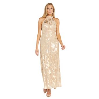 Women's R&M Richards Floral Foil Chiffon Halter Maxi Dress