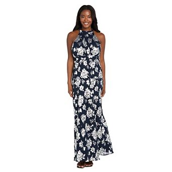 Women's R&M Richards Floral Foil Chiffon Halter Maxi Dress