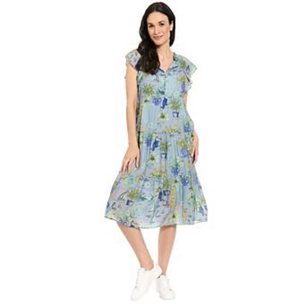 Women's London Times Flutter Sleeve Tiered Midi Dress