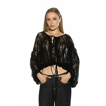Women's ALEXIA ADMOR Luca Sheer Blouson Top With Tie Detail