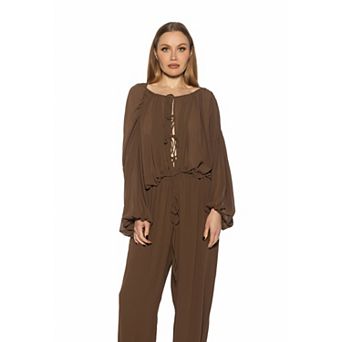 Women's ALEXIA ADMOR Luca Sheer Blouson Top With Tie Detail