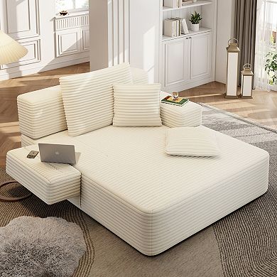 Boneless Chaise Lounge Chair, 2 in 1 Corduroy Chaise Convertible Sofa Bed
