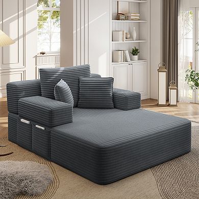 Boneless Chaise Lounge Chair, 2 in 1 Corduroy Chaise Convertible Sofa Bed