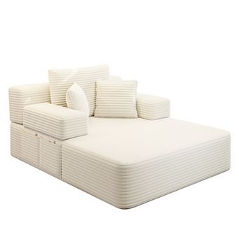 Boneless Chaise Lounge Chair, 2 in 1 Corduroy Chaise Convertible Sofa Bed
