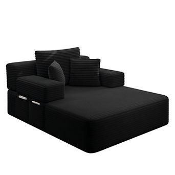 Boneless Chaise Lounge Chair, 2 in 1 Corduroy Chaise Convertible Sofa Bed