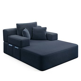 Boneless Chaise Lounge Chair, 2 in 1 Corduroy Chaise Convertible Sofa Bed