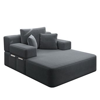 Boneless Chaise Lounge Chair, 2 in 1 Corduroy Chaise Convertible Sofa Bed