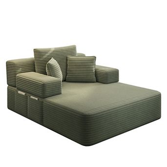 Boneless Chaise Lounge Chair, 2 in 1 Corduroy Chaise Convertible Sofa Bed