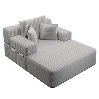 Boneless Chaise Lounge Chair, 2 in 1 Corduroy Chaise Convertible Sofa Bed