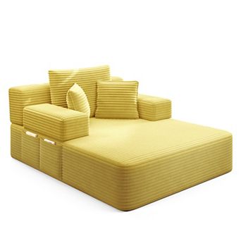 Boneless Chaise Lounge Chair, 2 in 1 Corduroy Chaise Convertible Sofa Bed