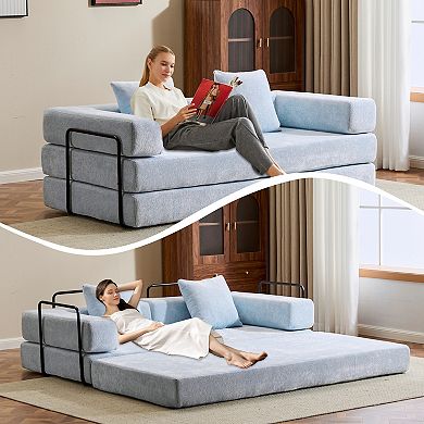 Convertible Sofa Bed, Folding Sleeper Couch with Pull Out Bed, Chenille Compressed Sofa