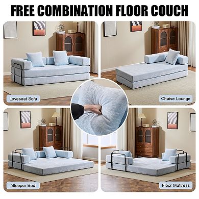 Convertible Sofa Bed, Folding Sleeper Couch with Pull Out Bed, Chenille Compressed Sofa