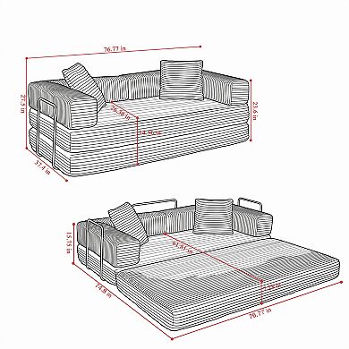 Convertible Sofa Bed, Folding Sleeper Couch with Pull Out Bed, Chenille Compressed Sofa