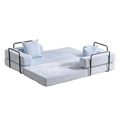 Convertible Sofa Bed, Folding Sleeper Couch with Pull Out Bed, Chenille Compressed Sofa