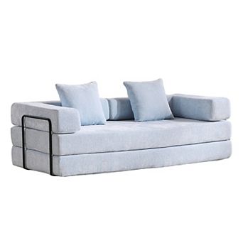 Convertible Sofa Bed, Folding Sleeper Couch with Pull Out Bed, Chenille Compressed Sofa