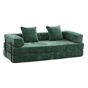Convertible Sofa Bed, Folding Sleeper Couch with Pull Out Bed, Chenille Compressed Sofa