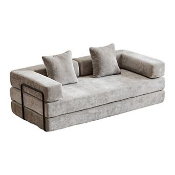 Convertible Sofa Bed, Folding Sleeper Couch with Pull Out Bed, Chenille Compressed Sofa