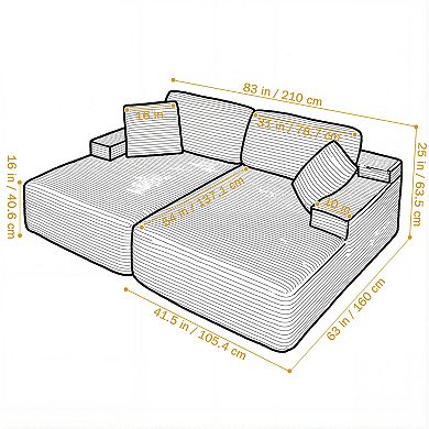 83" Corduroy Modern Double Chaise Lounge Indoor, Upholstered Boneless Cloud Sofa