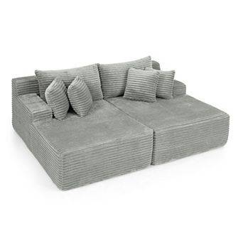 83" Corduroy Modern Double Chaise Lounge Indoor, Upholstered Boneless Cloud Sofa