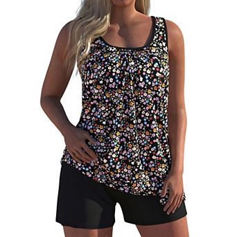 Women’s Floral Print Loose Tankini Swimsuit with Boy Shorts