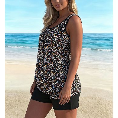 Women’s Floral Print Loose Tankini Swimsuit with Boy Shorts
