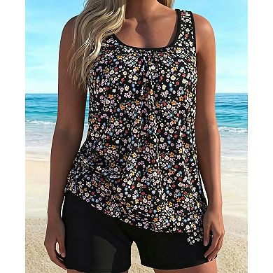 Women’s Floral Print Loose Tankini Swimsuit with Boy Shorts