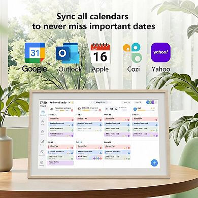 MYKKO 15.6" Digital Calendar Smart Touchscreen Display, Wall & Desk Mountable - Wood