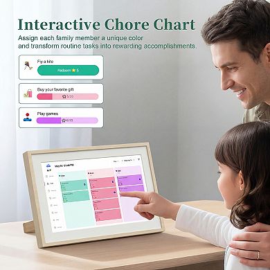 MYKKO 15.6" Digital Calendar Smart Touchscreen Display, Wall & Desk Mountable - Wood
