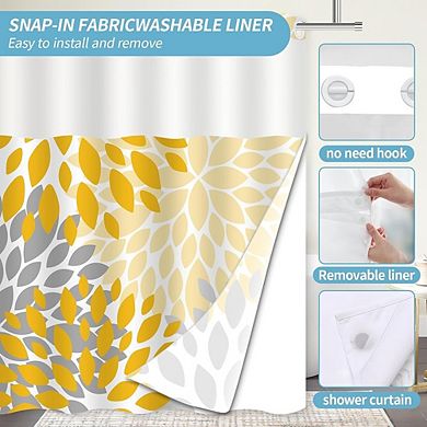 No Hook Floral Shower Curtain with Removable Liner, Hotel Style Dahlia Design