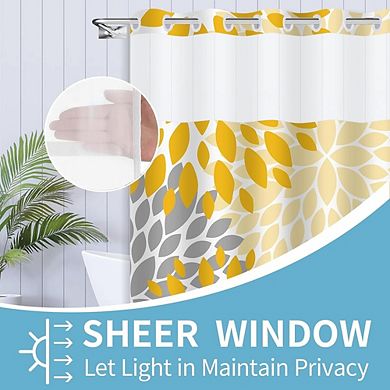 No Hook Floral Shower Curtain with Removable Liner, Hotel Style Dahlia Design