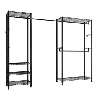Duty Freestanding Steel Garment Rack, with 6 Shelves, 4 Hanging Rods & Detachable Design, 800Lbs