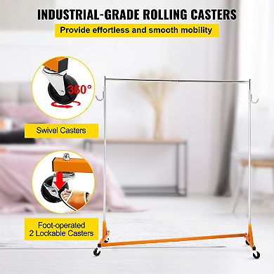 Z Base Garment Rack, with Lockable Casters,300lbs Heavy Duty Steel Rolling, Height Adjustable