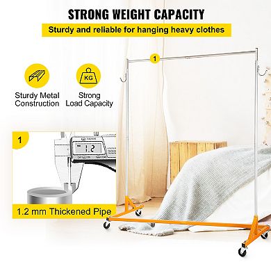 Z Base Garment Rack, with Lockable Casters,300lbs Heavy Duty Steel Rolling, Height Adjustable
