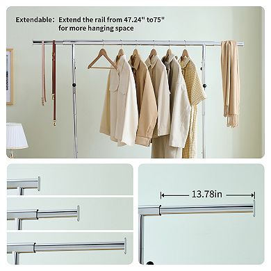 Heavy-duty steel clothes rack, Wheeled & shelved, with holds 600 lbs, adjustable garment storage