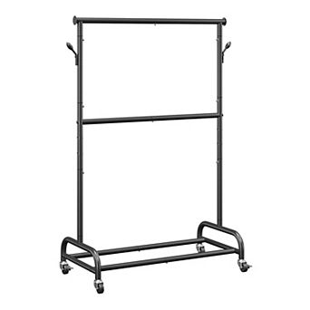 Rolling Garment Rack, with Adjustable Rod, Side Hooks & Lockable Wheels, 150Lbs Clothing Rack
